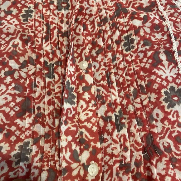 Lucky Brand Blouse Womens Large Embroidered Pintuck Peasant Red Floral Boho - Picture 8 of 8